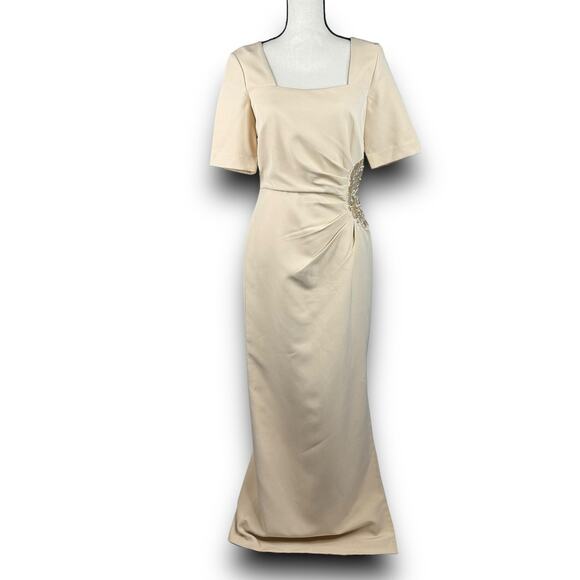 JS Collections Ashley Draped Column Gown Square Neck Special Event Champagne 4 - Picture 2 of 10